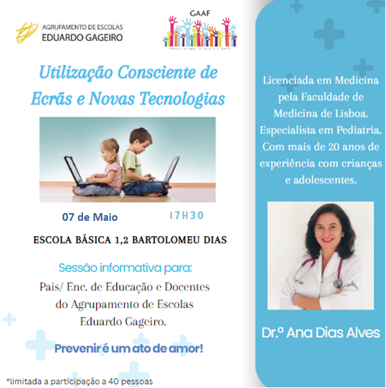Read more about the article Sessão sobre a temática ” Utilização consciente de ecrãs e novas Tecnologias